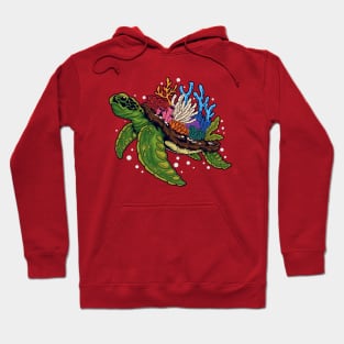 Sea Turtle Coral Illustration Hoodie